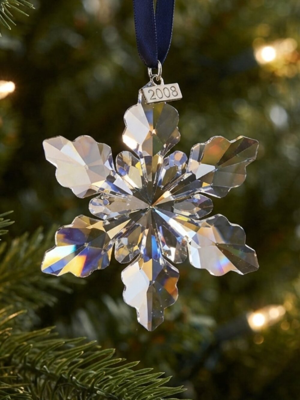 Swarovski 2008 Crystal Snowflake Christmas Tree Ornament with Box & certificate